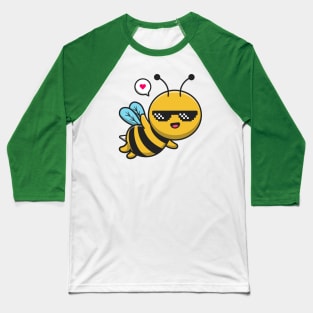 Cute Cool Bee Wearing Glasses Cartoon Baseball T-Shirt